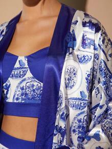 Hauture 印花短款上衣 & 短裤 & 和服三件套 - 彩色 - 查看 6