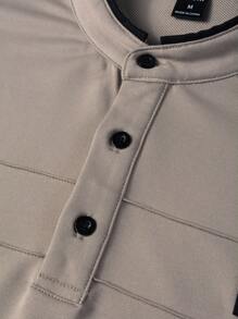 Manfinity Homme 男士彩色领长袖正式工作纽扣 Polo 衫，适合丈夫 - 卡其色 - 查看 5