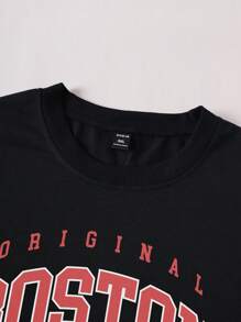 Manfinity Campus Court Men's Plus Size Letter Printed Round Neck Casual Sweatshirt - Black - View 3