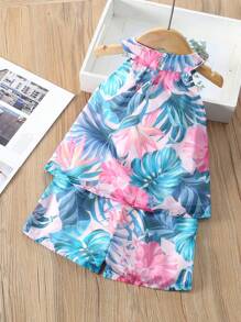Bộ quần short và áo không tay in họa tiết voan nhiệt đới cho bé gái - Nhiều màu - Xem 2