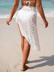 SHEIN Swim 夏季女式拼布荷叶边上衣和裙子套装 - 白色 - 查看 2