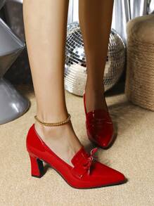 Women's Pointy Red High Heels With Gold Detailing - Red - View 9