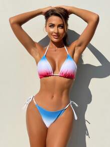 SHEIN Swim Gradient Halter Neck Bikini Set Summer - Multicolor - View 4