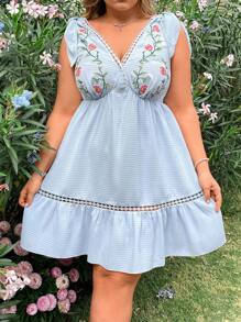 Flirla Rochie Dimensiune Plus Model Floral Cu Tivul Volanat - Albastru - Vizualizare 1