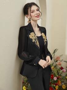 Modelyn Women's Soluble Lace Decoration Single-Breasted Blazer