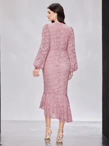 Modelyn Women's Lantern Sleeve Ruffled Hem Mermaid Bodycon Dress Long Evening Dresses