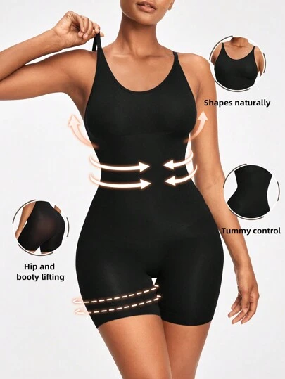 SHAPORA 女士實色緊身連身褲,有細肩帶