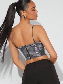 SHEIN Haute Regata feminina com estampa assimétrica e bainha Cami - Preto - Ver 2