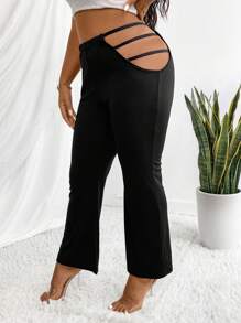 Maweii Plus Size Women's Solid Color High Waist Cut Out Flared Pants