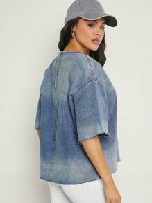 Denimoi 渐变色落肩毛边牛仔上衣 - 彩色 - 查看 2