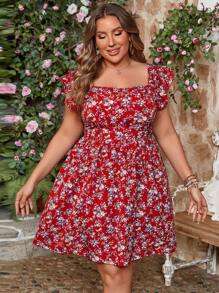 SHEIN VCAY Plus Size Floral Print Backless Tie-Up Beach Dress - Multicolor - View 3