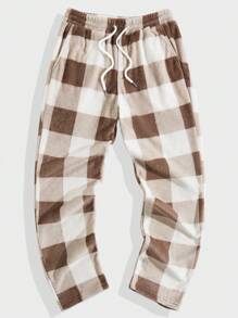 Manfinity VCAY Pantalones Deportivos De Pierna Recta Con Cordón En La Cintura Y Estampado De Cuadros De Punto Para Hombre
