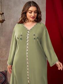 Al Najma 大码女式长袖拼布编织束带连衣裙，适合圣诞节超长女装 - 綠色 - 查看 3