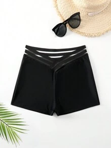 Swim Lushoire Quần bơi bó màu trơn đi biển mùa hè cho nữ - màu đen - Xem 8
