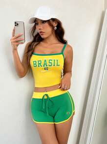 SHEIN EZwear Débardeur Sans Manches Avec Impression De Drapeau Brésilien Et Design D'équipe De Sport