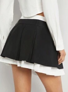SHEIN Unity Colorblock High Waist Layered Pleated Skirt