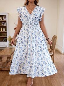 SHEIN Holidaya Đầm Maxi Cổ Chữ V In Hoa Cỡ Lớn Có Lỗ Xỏ Tay Cho Nữ - Nhiều màu - Xem 6