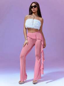 SHEIN Unity Ladies' See-Through Mesh Pants With Flounce Hem - Pink - View 5