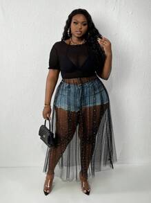 Slaydiva Plus Size Sheer Mesh Top - Black - View 4