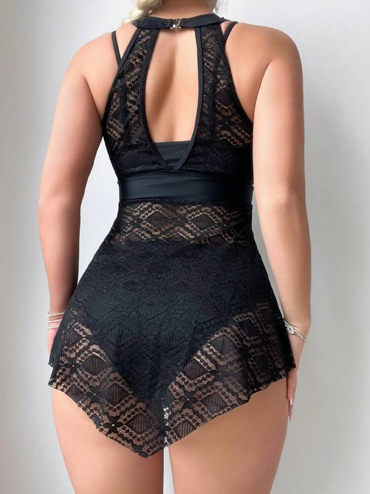 Summer Ladies' Lace Spliced Hollow Out Cami Tankini