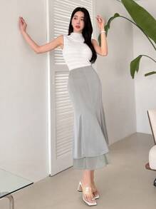 Dazy X KIMYOUJUNG Solid Color Spliced Mermaid Skirt