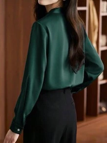 INAWLY Women's Solid Color V-Neck Shirt/Blouse,Long Sleeve Tops Fall Cloth For Women - Green - View 2