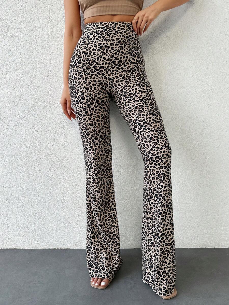 SHEIN Tall Leopard Print Flare Leg Pants - Multicolor - View 1