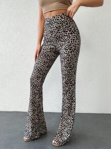 SHEIN Tall Leopard Print Flare Leg Pants - Multicolor - View 4