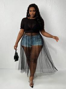 Slaydiva Plus Size Sheer Mesh Top - Black - View 3
