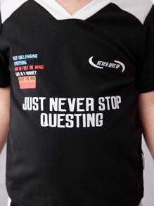 SHEIN 嬰兒男童2入組休閒街頭風格運動日常服裝,包括字母印花t恤和短褲,適用於春季,夏季和戶外活動