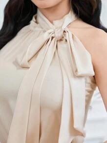 DAZY Conjunto de falda y top halter de satén de 2 piezas - Beis - Ver 4