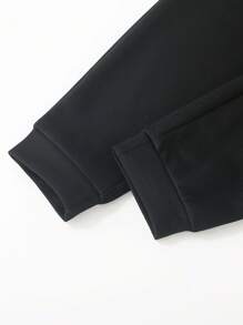 SHEIN 男童可愛休閒刺繡連帽衛衣及長褲套裝,舒適適用於秋冬季,不包含內襯衫 - 黑色 - 查看 6
