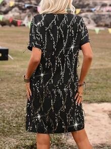 Breezaya Rochie de damă cu mâneci liliac mozaic cu paiete