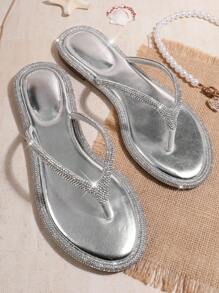 SHUZIA Women's Fashionable Rhinestone Decor Slipper Sandals - Silver - View 3