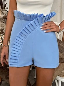 Islaluna Shorts Plisados De Color Sólido Para Mujer - Azul - Ver 3