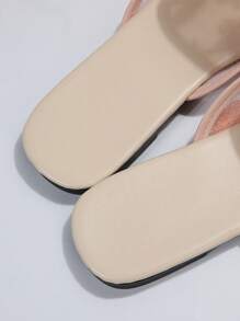 Fall/Winter Women's Flat Slippers Outside Square Toe Slip-Ons Summer Half Slippers New Embroidered Low-Heel Slides,Mule - Pink - View 6