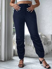 Calvaya Pantaloni lungi, cu pliuri, pliate, de mărime uni, slim fit - Albastru marin - Vizualizare 5