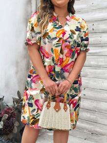 EMERY ROSE Plus Size Women's Puff Sleeve Floral Print Dress For Summer,Beach Dress Sundress,Holiday Outfits Boho