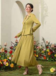 Modelyn Conjunto De Traje De Solapa Con Cuello De Solapa unicolor De Un Solo Pecho - Amarillo - Ver 3