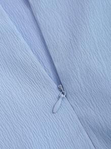 Sweetra Solid Zipper Back Flare Hem Dress Maxi Women Outfit - Blue - View 6