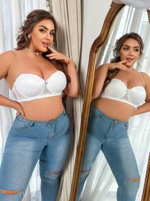 大码女士白色蕾丝文胸，防滑、防脱硅胶条、聚拢、带钢圈，1 件 - 白色 - 查看 5