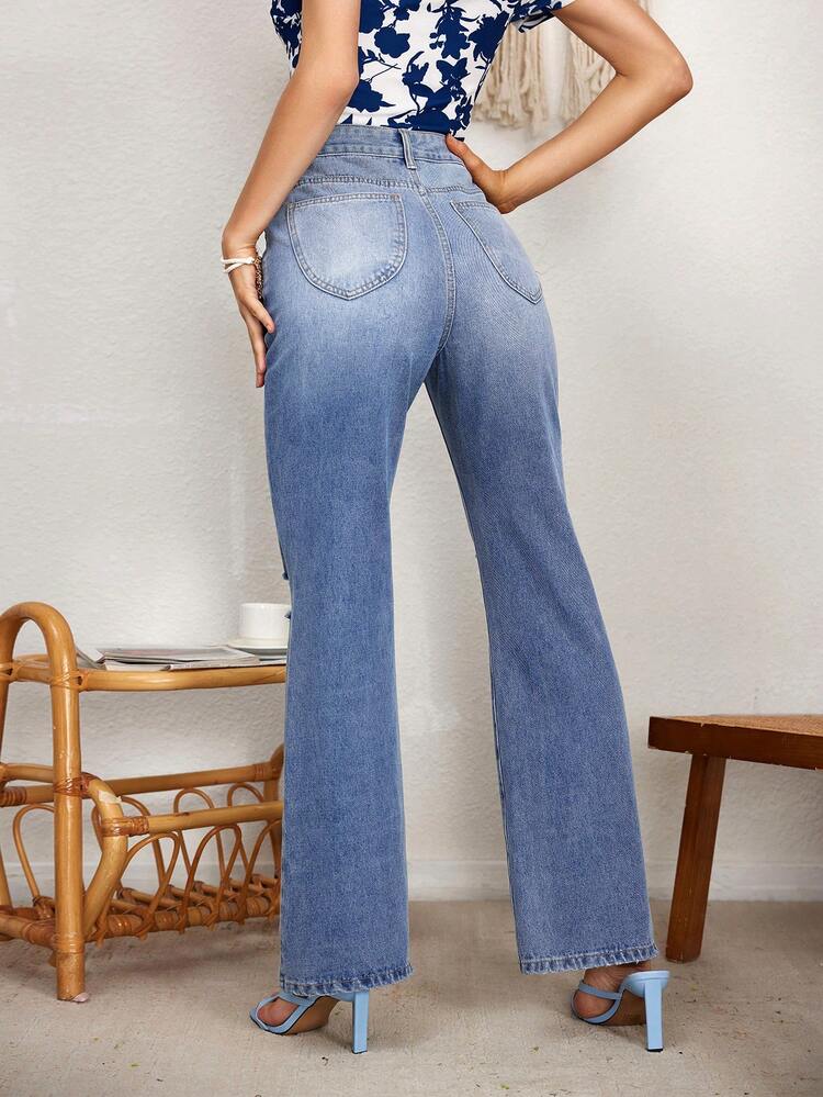 Women's Flared Jeans With Distressed Details
