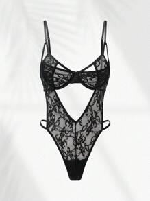 Ren & Vòng thép Thiết kế Gợi cảm Mặt trước Xu hướng: Cắt giảm Quần lót Thong Áo liền quần chặt - màu đen - Xem 6