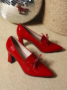 Women's Pointy Red High Heels With Gold Detailing - Red - View 8