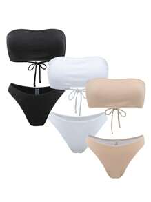 SHEIN Swim 女士无肩带比基尼套装夏季海滩 - 彩色 - 查看 4