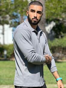 Camisas Polo De Manga Larga Para Hombres - Gris - Ver 4