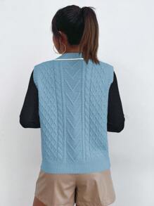 SHEIN LUNE Màu thuần Xoắn Áo len dệt kim Áo vest - Màu xanh nhạt - Xem 2