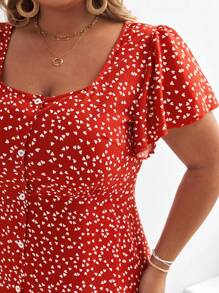 SHEIN Frenchy 大尺寸愛心紋前置鈕中長款洋裝 - 橘色 - 查看 6