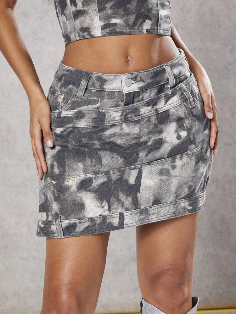 Statement Camouflage Denim High-Waisted Wrap Detail Miniskirt&Denim Skirt&Spring Outfits&Summer Bottoms