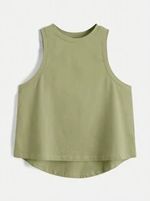 Tseoso Women's Solid Color Round Neck Asymmetric Hem Tank Top - Mint Green - View 1